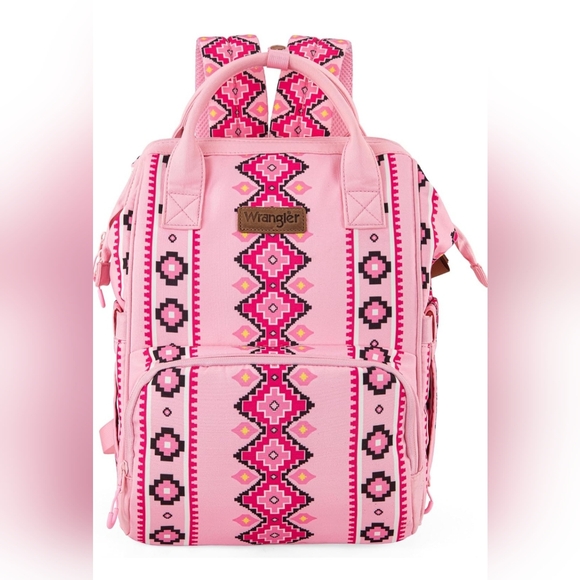 Wrangler Aztec Southwestern Pattern Sided Print Multi-Function Backpack Pink - Picture 1 of 9